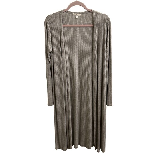 Moa Moa Women’s Gray Ribbed Cardigan Sweater Sz Large Office Career Casual - Picture 1 of 5